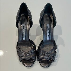 Manolo Blahnik Espinado d'Orsay peep-toe heels in slate leather size 36 1/2